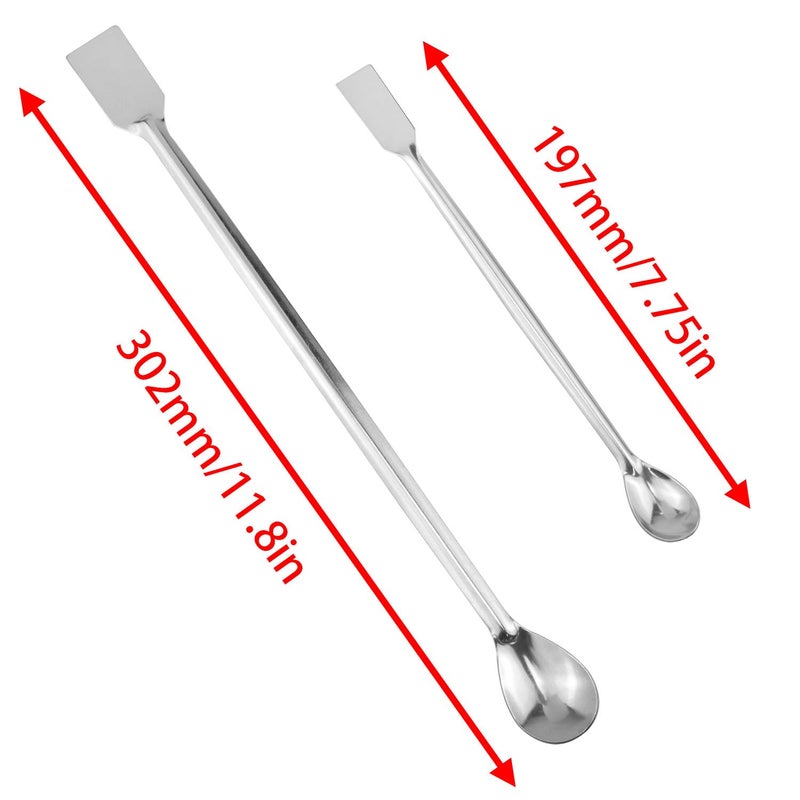 FINBe Lab Spatula Lab Sampling Spoon Lab Stir Spoon 2 in 1 Stainless Steel Mixing Double-Headed Reagent Sampling Spoon Scraper Tool 20cm 30cm 2pcs Each 4pcs - Image 4